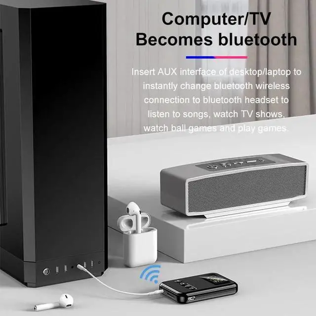 Alt view image 5 of 5 - JAENFONG 9 IN 1 bluetooth 5.0 Audio Transmitter Receiver Stereo Music Wireless Adapter 3.5mm AUX Jack FM Transmitter for Car TV MP3 PC