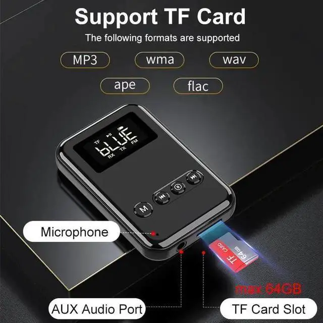 Alt view image 4 of 5 - JAENFONG 9 IN 1 bluetooth 5.0 Audio Transmitter Receiver Stereo Music Wireless Adapter 3.5mm AUX Jack FM Transmitter for Car TV MP3 PC