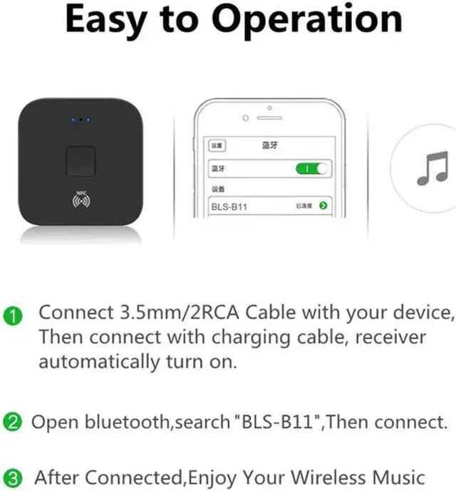 Alt view image 2 of 5 - JAENFONG NFC Bluetooth 5.0 Receiver 3.5mm AUX Support NFC RCA HiFi Wireless Adapter Stream Music on 2 Speakers Simutaneously
