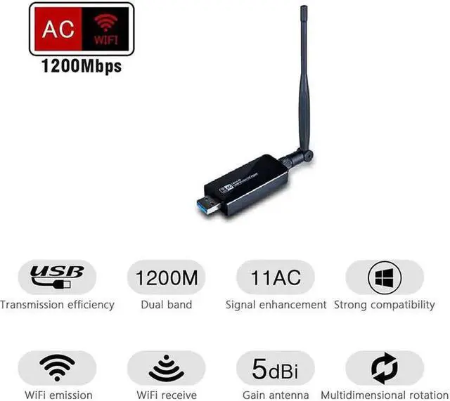 Alt view image 5 of 5 - JAENFONG Band 2.4G / 5G WiFi USB 3.0 Adapter RTL8812AU Chip Wireless AC 1200Mbps High Gain Antenna Network Card For Desktop Laptop