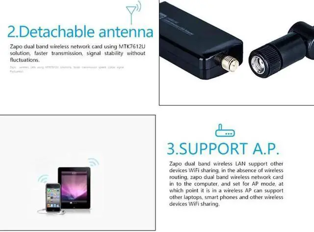 Alt view image 4 of 5 - JAENFONG Band 2.4G / 5G WiFi USB 3.0 Adapter RTL8812AU Chip Wireless AC 1200Mbps High Gain Antenna Network Card For Desktop Laptop