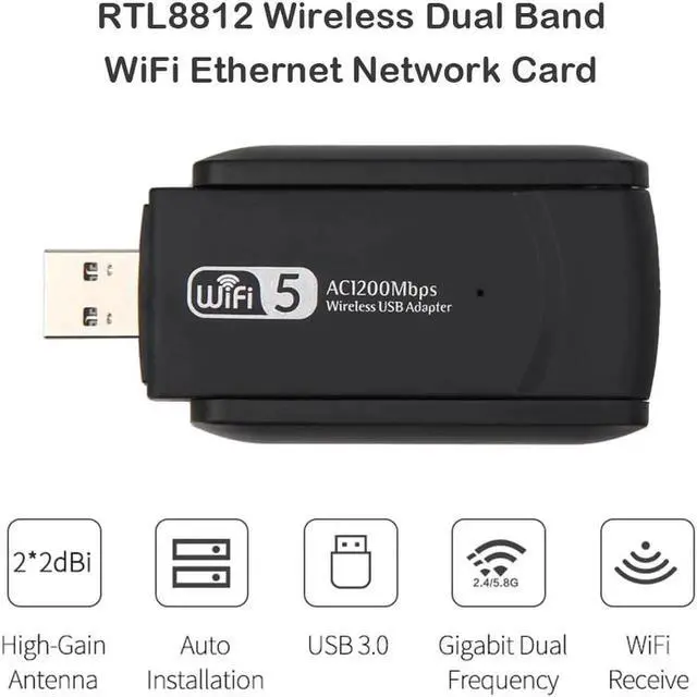 Alt view image 4 of 5 - JAENFONG Dual Band 2.4G 5.8G WiFi Ethernet Adapter 1200Mbps Network Card with Dual Antenna USB3.0 Receiver for PC Computer