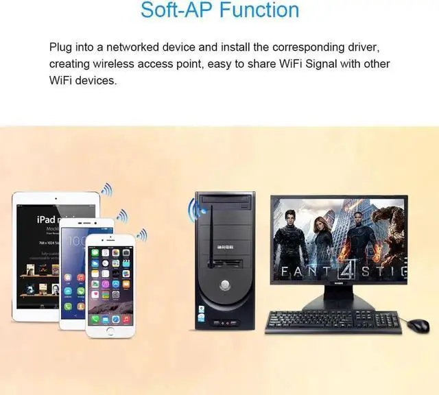 Alt view image 5 of 5 - JAENFONG 150Mbps Mini USB WiFi Adapter Ralink MT7601 Wireless Network Card 2.4G Antenna PC LAN Wi Fi Wi-Fi Receiver 802.11 b/g/n