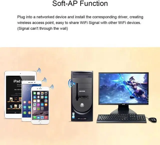 Alt view image 2 of 5 - JAENFONG Mini USB WiFi Adapter 150Mbps External Wireless LAN Network Card Antenna Wi-Fi Receiver Dongle 802.11n for PC Windows Mac