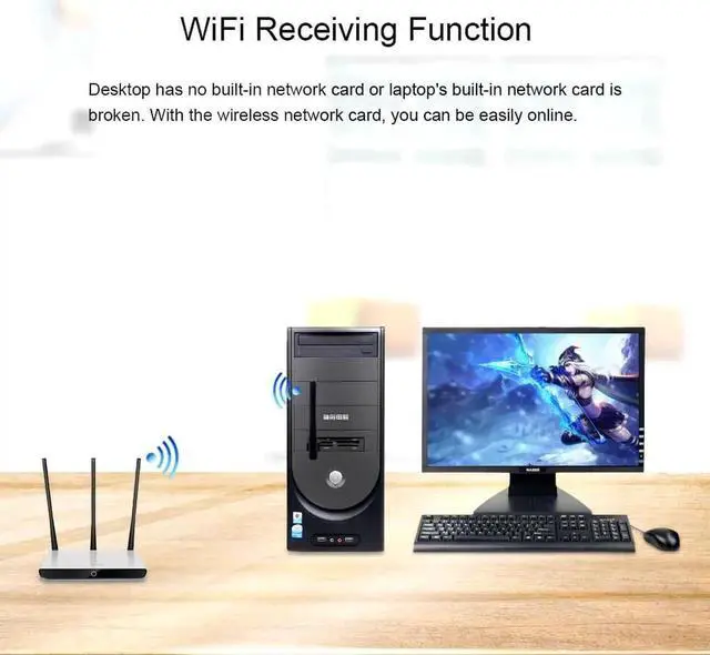 Alt view image 4 of 5 - JAENFONG Mini USB WiFi Adapter 150Mbps External Wireless LAN Network Card Antenna Wi-Fi Receiver Dongle 802.11n for PC Windows Mac
