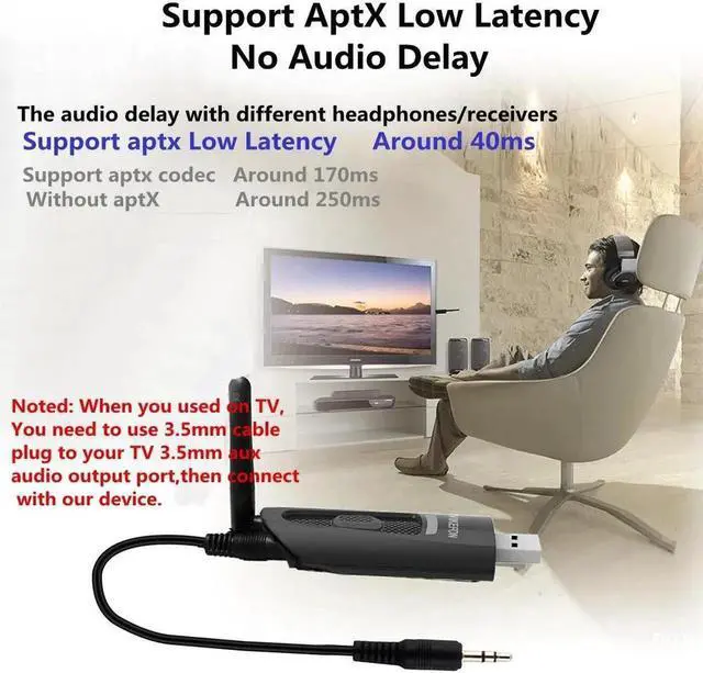 Alt view image 4 of 5 - JAENFONG 3.5mm 3.5 AUX Jack RCA USB Bluetooth 5.0 Audio Transmitter For TV PC PS4 Driver- Apt-x Aptx Low Latency Wireless Adapter New