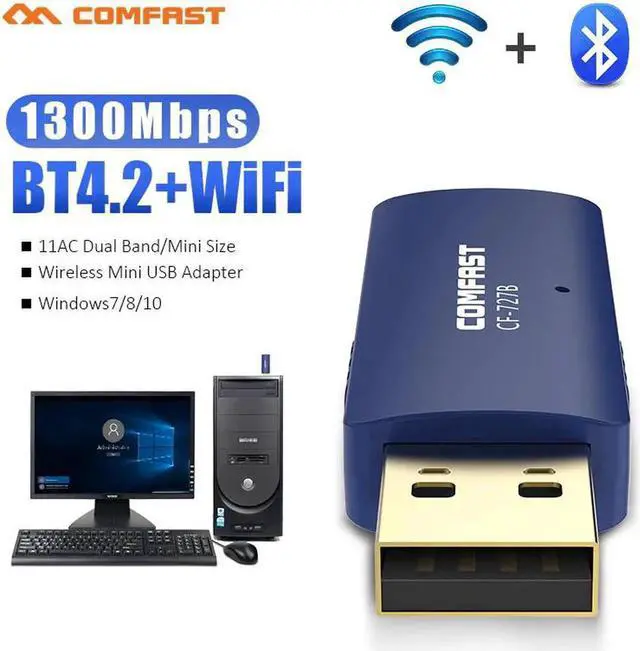 Alt view image 4 of 5 - JAENFONG USB Wifi Adapter 1300Mbps Wi fi Adatper 5ghz Antenna USB Bluetooth 4.2 Ethernet PC Wi-fi for computer Bluetooth Music Receiver