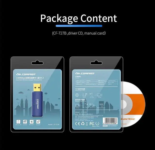 Alt view image 2 of 5 - JAENFONG USB Wifi Adapter 1300Mbps Wi fi Adatper 5ghz Antenna USB Bluetooth 4.2 Ethernet PC Wi-fi for computer Bluetooth Music Receiver