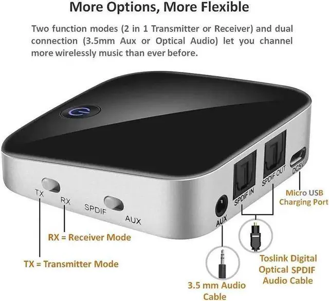 Alt view image 4 of 5 - JAENFONG 2 IN 1 BTI-029 Bluetooth Audio Transmitter Receiver 3.5mm AUX SPDIF Wireless Bluetooth Adapter for Bluetooth earphone TV/PC