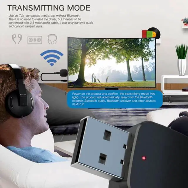 Alt view image 5 of 5 - JAENFONG 2 IN 1 USB Bluetooth 5.0 Audio Receiver Transmitter Mini 3.5mm Jack AUX USB Stereo Music Wireless Adapter For TV Car PC Headsets