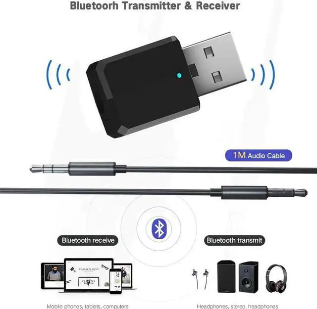 Alt view image 5 of 12 - JAENFONG 5.0 2 in 1 Bluetooth Transmitter Receiver USB AUX 3.5mm Stereo music audio KN320 Bluetooth Wireless Adapter For TV Headphone Car