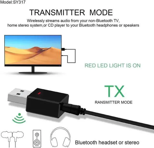 Alt view image 2 of 5 - JAENFONG Bluetooth 5.0 Receiver Transmitter Mini Stereo Bluetooth AUX RCA USB 3.5mm Jack Audio For TV PC Car Kit Wireless Adapter