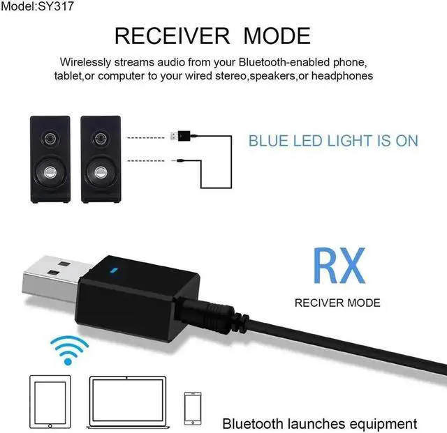 Alt view image 5 of 5 - JAENFONG Bluetooth 5.0 Receiver Transmitter Mini Stereo Bluetooth AUX RCA USB 3.5mm Jack Audio For TV PC Car Kit Wireless Adapter