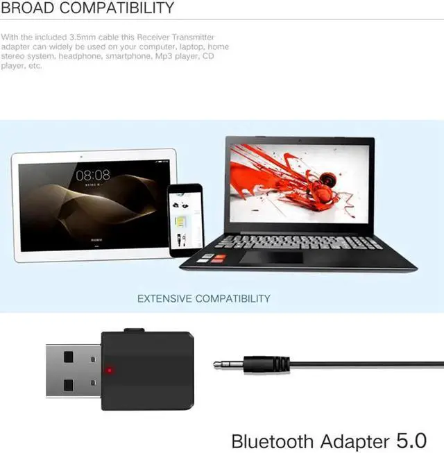 Alt view image 3 of 12 - JAENFONG Mini Stereo Bluetooth AUX RCA USB 3.5mm Bluetooth 5.0 Audio Receiver Transmitter Jack For TV PC Car Kit Wireless Adapter