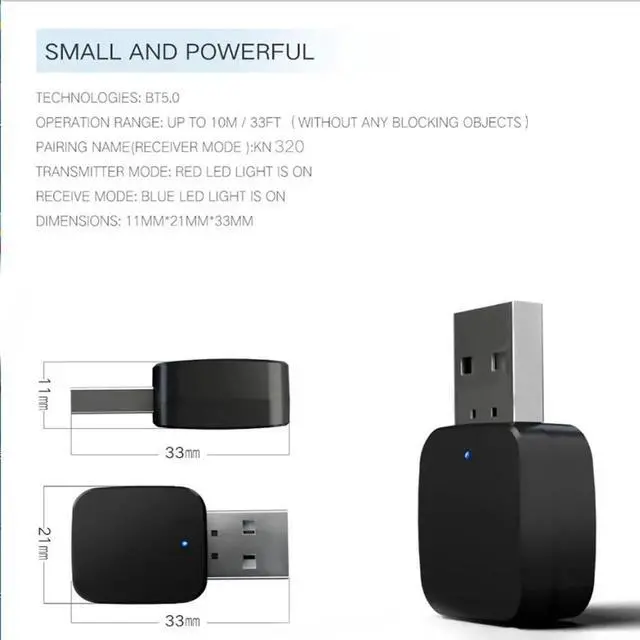 Alt view image 3 of 12 - JAENFONG Bluetooth 5.0 Audio Transmitter Receiver Mini USB Stereo Music 3.5mm Jack AUX Headphones Receptor Bluetooth Wireless Adapter