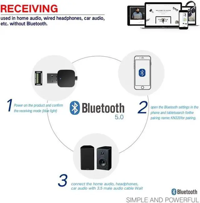 Alt view image 4 of 12 - JAENFONG Bluetooth 5.0 Audio Transmitter Receiver Mini USB Stereo Music 3.5mm Jack AUX Headphones Receptor Bluetooth Wireless Adapter