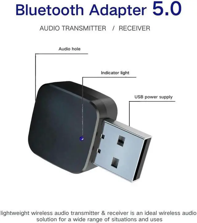 Alt view image 2 of 12 - JAENFONG Bluetooth 5.0 Audio Transmitter Receiver Mini USB Stereo Music 3.5mm Jack AUX Headphones Receptor Bluetooth Wireless Adapter