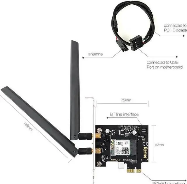 Alt view image 5 of 5 - JAENFONG Dual Band 2.4Gbps PCIe Wifi Card Gigabit Network Card Bluetooth 5.0 Wi-Fi 6 AX200 Wireless Adapter For Pc Desktop Windows 10