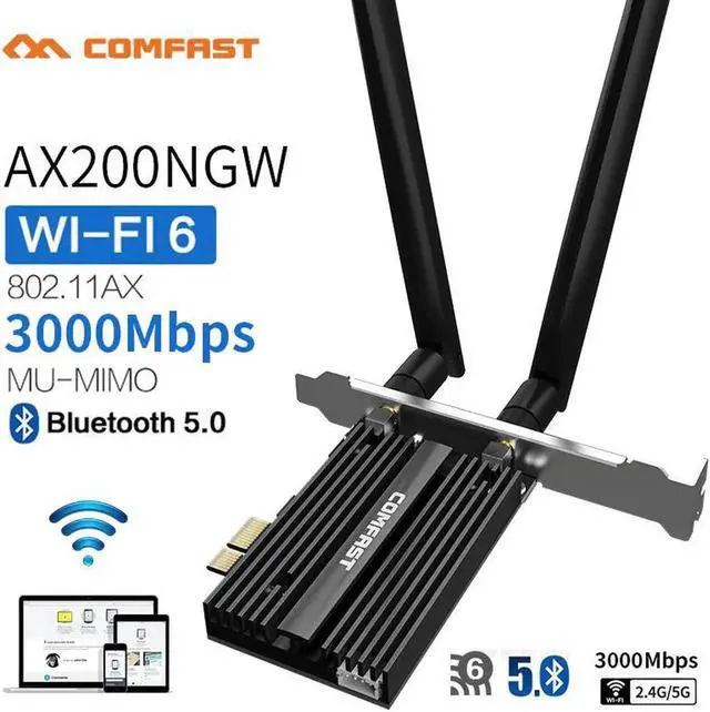 Main image of JAENFONG Band 2.4Gbps PCIe Wifi Card AX200 Gigabit Network Card 802.11AX Bluetooth 5.0 Wi-Fi 6 AX200 Pro Wireless Adapter