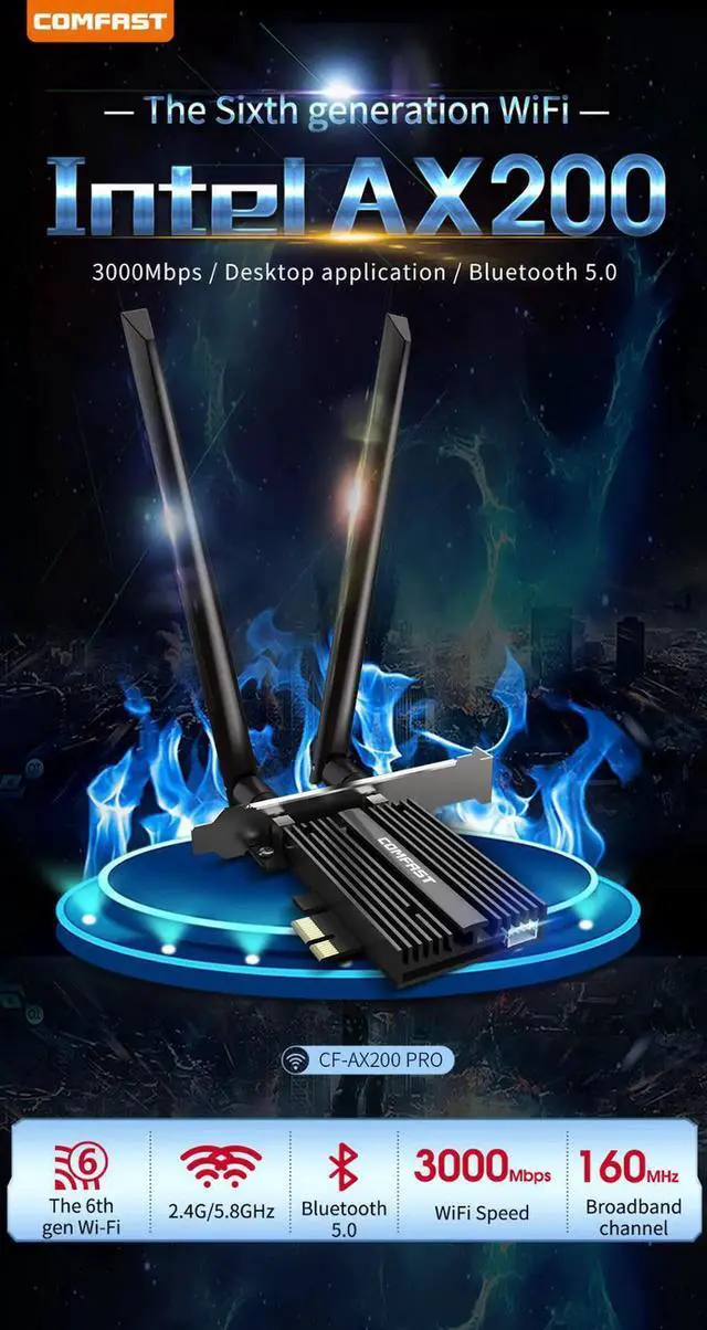 Alt view image 3 of 5 - JAENFONG Band 2.4Gbps PCIe Wifi Card AX200 Gigabit Network Card 802.11AX Bluetooth 5.0 Wi-Fi 6 AX200 Pro Wireless Adapter