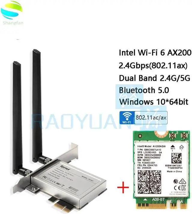 Alt view image 4 of 5 - JAENFONG Wireless Dual Band 2400Mbps Bluetooth 5.0 NGFF M.2 Wifi Adapter For AX200 Wi-Fi Card 802.11ac/ax Windows 10
