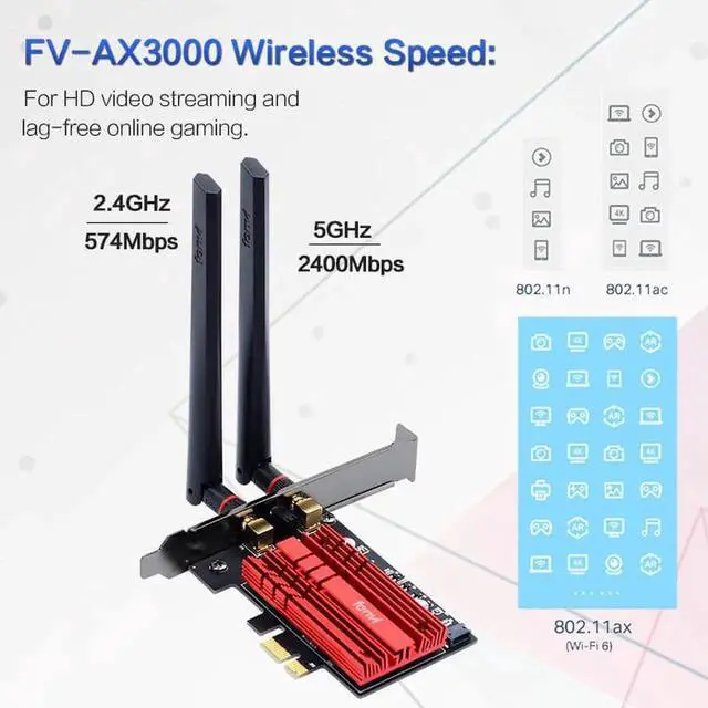 Alt view image 2 of 5 - JAENFONG 3000Mbps Wifi 6 Dual Band Desktop PCIe WiFi Adapter AX200 Wi-fi Card 802.11ax 2.4G/5Ghz Bluetooth 5.0 PCI Express Wireless