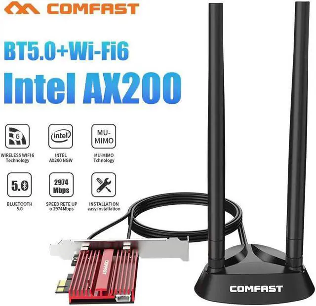 Main image of JAENFONG 3000Mbps Dual Band 2.4Gbps WiFi-6 AX200 Gigabit Network Card Pcie Wifi Bluetooth 5.0 Wireless Adapter For Pc Desktop Windows 10