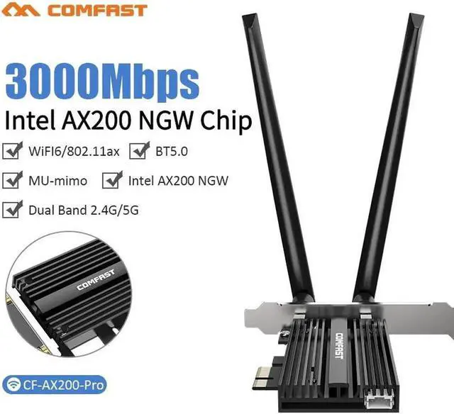 Alt view image 5 of 5 - JAENFONG 3000Mbps Dual Band 2.4Gbps WiFi-6 AX200 Gigabit Network Card Pcie Wifi Bluetooth 5.0 Wireless Adapter For Pc Desktop Windows 10
