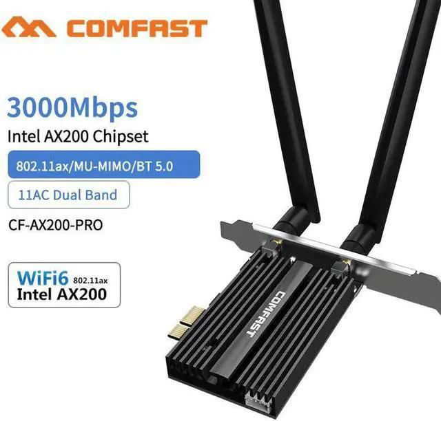Alt view image 4 of 5 - JAENFONG 3000Mbps Dual Band Wireless Desktop PCIe For AX200 Pro Card 802.11ax 2.4G/5Ghz Bluetooth 5.0 PCI Express WiFi 6 Adapter