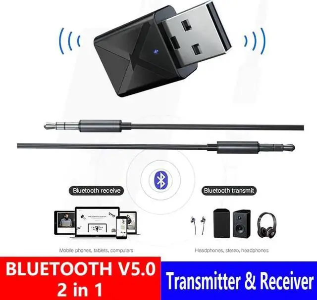 Alt view image 4 of 5 - JAENFONG New Bluetooth Audio Transmitter Receiver 2 in 1 V5.0 Bluetooth Wireless Adapter KN320 Mini 3.5mm AUX Audios For TV Car Kit PC