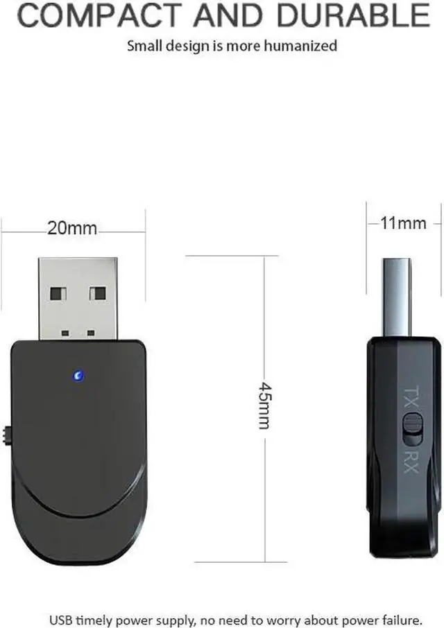 Alt view image 4 of 4 - JAENFONG 5.0 Audio Receiver Transmitter Mini 3.5mm 3 in 1 Jack AUX USB Stereo Music Wireless Adapter for TV Car PC Headphones