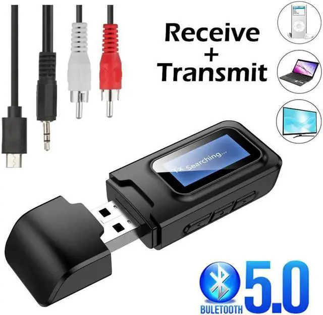 Main image of JAENFONG USB Bluetooth 5.0 Audio Transmitter Receiver LCD Display 3.5MM AUX RCA Stereo Wireless Adapter Dongle For PC TV Car Headphones