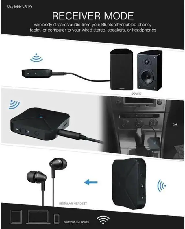 Alt view image 2 of 5 - JAENFONG 5.0 4.2 Audio Receiver Transmitter Wireless Adapter PC USB Dongle 3.5MM 3.5 AUX Jack RCA For TV Car Speaker Headphones