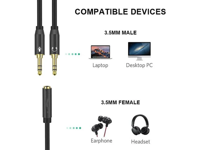 Alt view image 2 of 6 - 1Pcs Computer Separator Headset 3.5mm Female Pair 2 Male 3.5mm Microphone Audio Y Splitter Cable Headset to PC Adapter Auxiliary Line