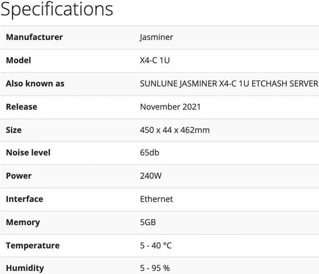 Alt view image 4 of 4 - New Jasminer X4-C 1U 450mh/s 240w Low Power High-throughput Server ETH Miner Suitable for home and office