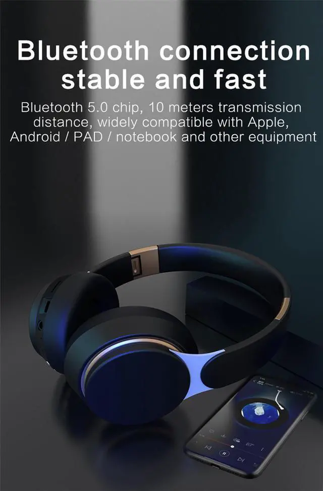 Alt view image 7 of 7 - Acaigel Wireless Headphones Bluetooth 5.0 Headset Foldable Stereo Adjustable Earphones