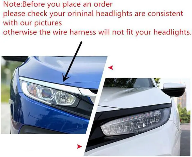 Alt view image 7 of 7 - Acaigel Halogen to LED Headlamp Adaptor Wire Harness Cable Set For Honda Civic 2016-2020