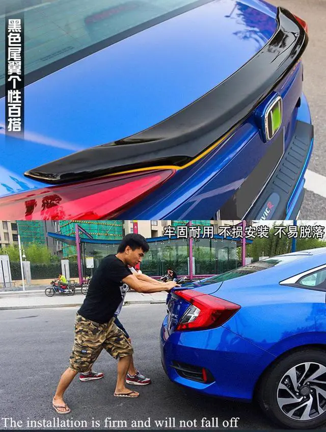 Alt view image 4 of 7 - Paiying Rear Trunk Highkick Spoiler Glossy Black For Honda Civic 2016-2021 4-Door Sedan