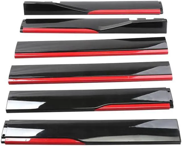Alt view image 4 of 7 - Paiying 6Pcs 2.2m Glossy Black Red Car Side Skirts Lip Extension Panel Body Apron Kit US