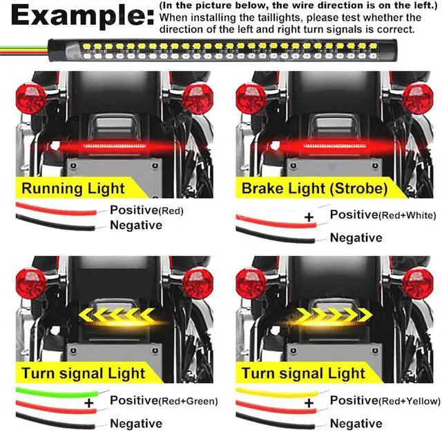 Alt view image 5 of 5 - 2pcs 30cm Motorcycle LED Rear Strip Tail Lamp Turn Signal  Daytime Running Light