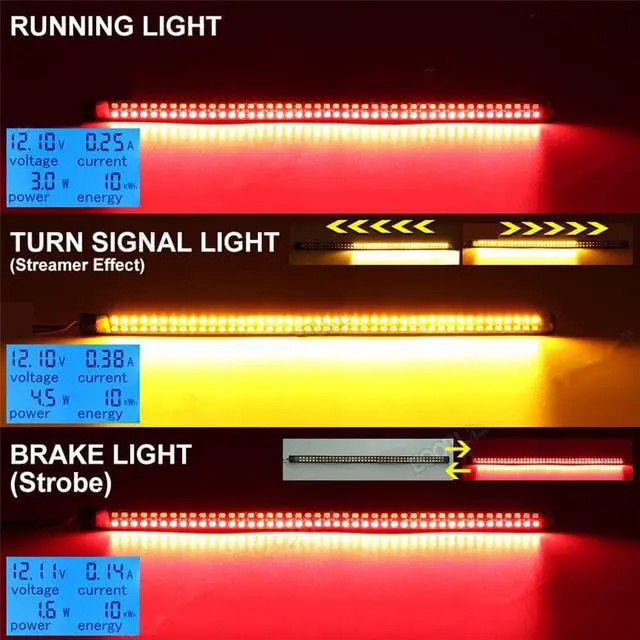 Alt view image 3 of 5 - 2pcs 30cm Motorcycle LED Rear Strip Tail Lamp Turn Signal  Daytime Running Light