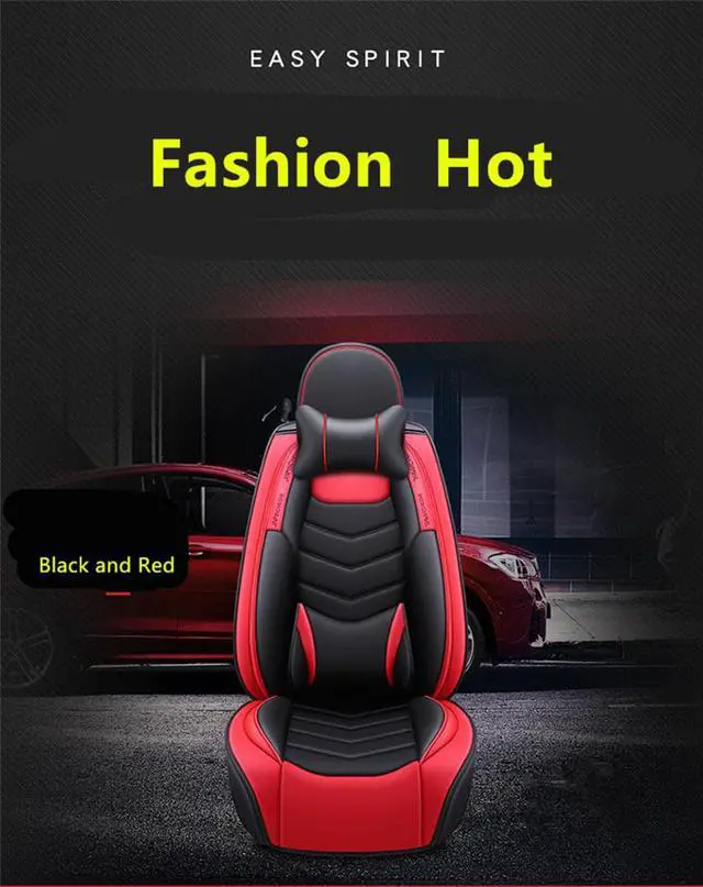 Main image of Paiying Black + Red Car SUV Seat Cover Front+Rear Full Set PU Leather Cushion Protector