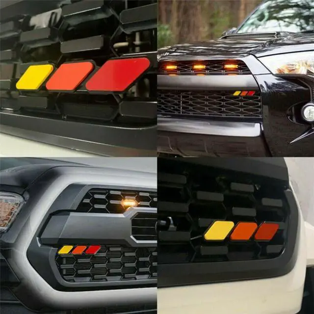 Alt view image 5 of 5 - Yingshan Tri-color 3 Grille Badge Emblem For 2018-2021 Toyota Tacoma TRD 4Runner Tundra