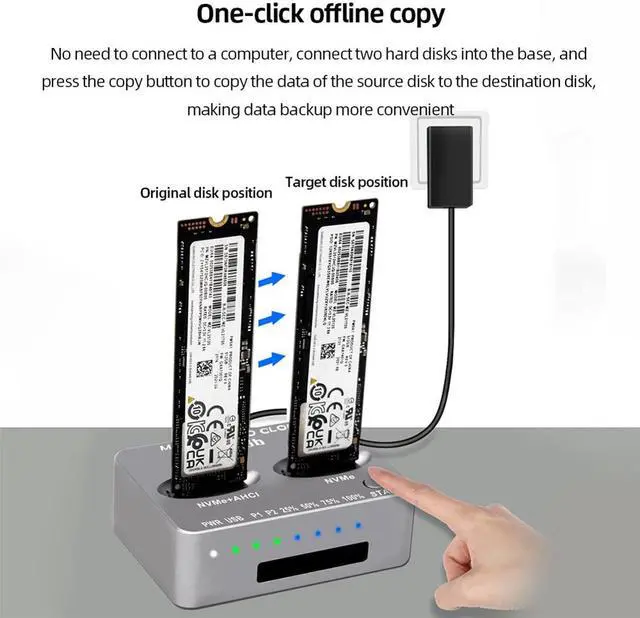 Alt view image 5 of 5 - M.2 NVMe AHCI Duplicator USB3.2 20Gbps SSD Dual-Bay Offline Clone Mobile Hard Drives Dock