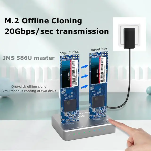 Alt view image 4 of 5 - M.2 NVMe AHCI Duplicator USB3.2 20Gbps SSD Dual-Bay Offline Clone Mobile Hard Drives Dock