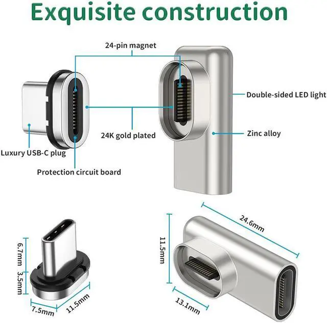 Alt view image 3 of 5 - Yingshan 100W Magnetic USB C Adapter 24Pins USB-C Adapter Type-C Connector