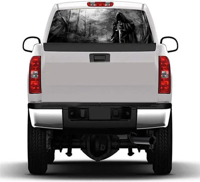 Alt view image 6 of 7 - Paiying 22" X 65" Rear Window Graphic Decal Grim Reaper Black Forest Rear Window Sticker