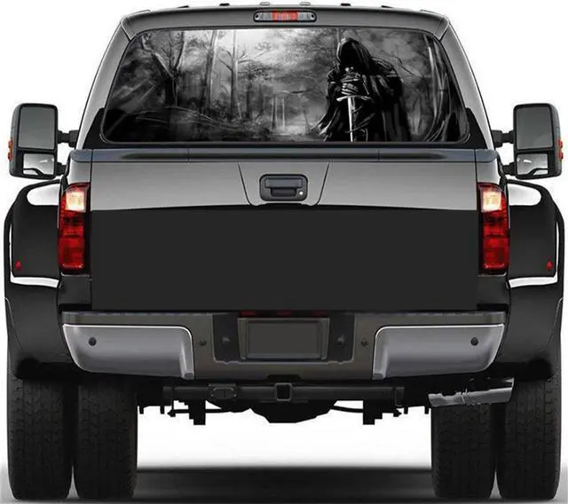 Alt view image 3 of 7 - Paiying 22" X 65" Rear Window Graphic Decal Grim Reaper Black Forest Rear Window Sticker