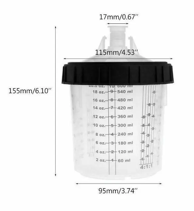 Alt view image 5 of 7 - Acaigel 22oz 600ML Paint Cup H/O Quick Cup With M16x2 External For Adapter Spray Gun