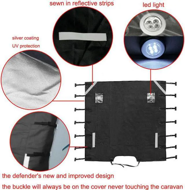 Alt view image 3 of 7 - Paiying Caravan Front Towing Cover RV Waterproof Protect +2 LED Lights Heavy Duty Part